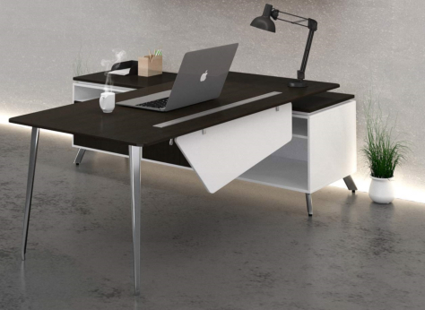 L-desk with open Return/Credenza - Espresso