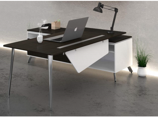 L-desk with open Return/Credenza - Espresso